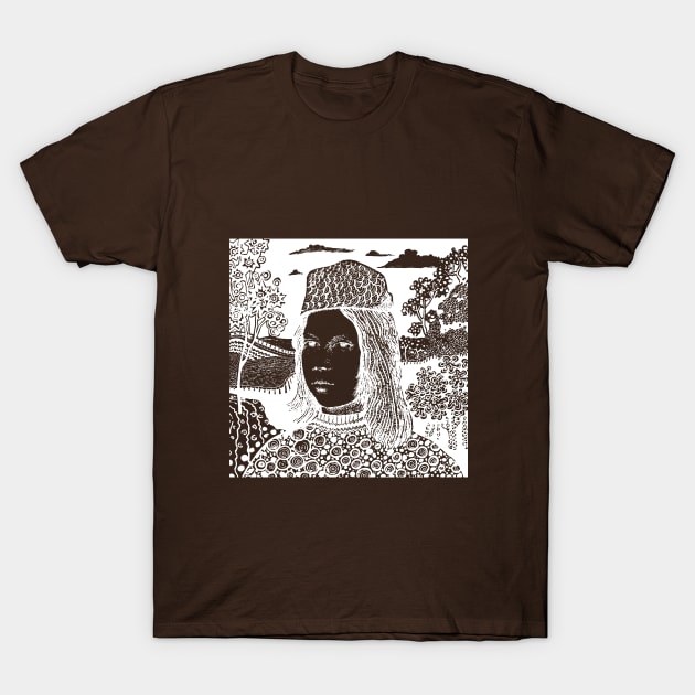 White lines on a dark background. Portrait of a medieval boy. T-Shirt by ElizabethArt